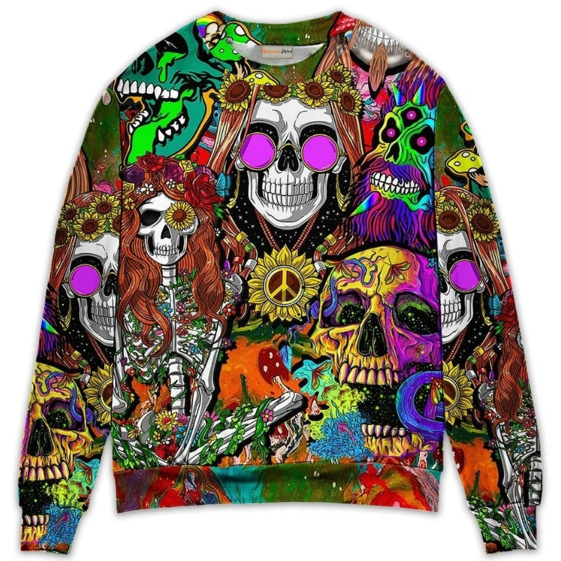 Hippie Skull Colorful Sweater For Casual Wear Parties And Thoughtful Gifting