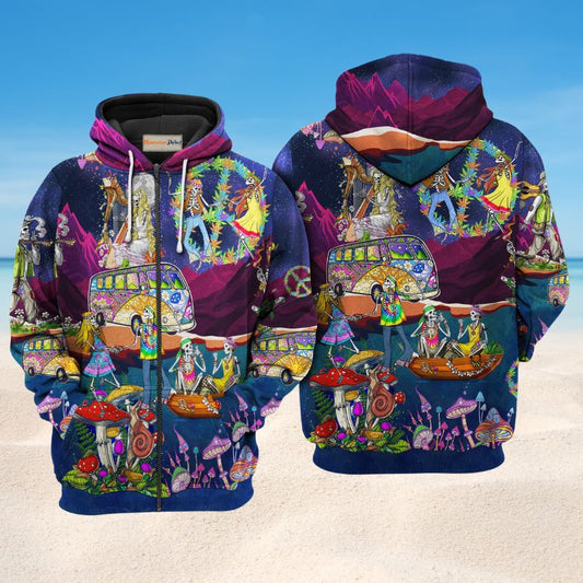 Hippie Skull Couple Hoodie For Free Spirited Travel Casual Wear And Comfortable Layering