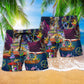 Hippie Bus Skull Dancing Moon Beach Shorts Design Detail For Resort And Beach Day Style