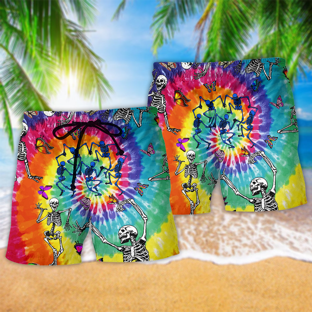 Hippie Skull Dancing With Butterfly Hawaiian Beach Shorts For Poolside Relaxation And Style