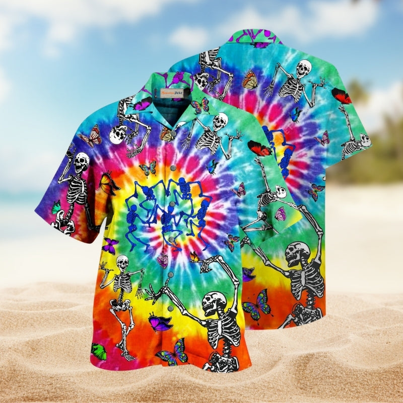 Hippie Skull Dancing Butterfly Hawaiian Shirt For Beach Days, Summer Outings, And Thoughtful Gift Giving