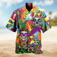 Hippie Skull Peace Psychedelic Art Hawaiian Shirt For Seasonal Celebration, Summer Vacation, And Warm Weather Fashion