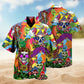 Hippie Skull Peace Psychedelic Art Hawaiian Shirt For Resort Escape, Seasonal Celebration, And Vacation Style