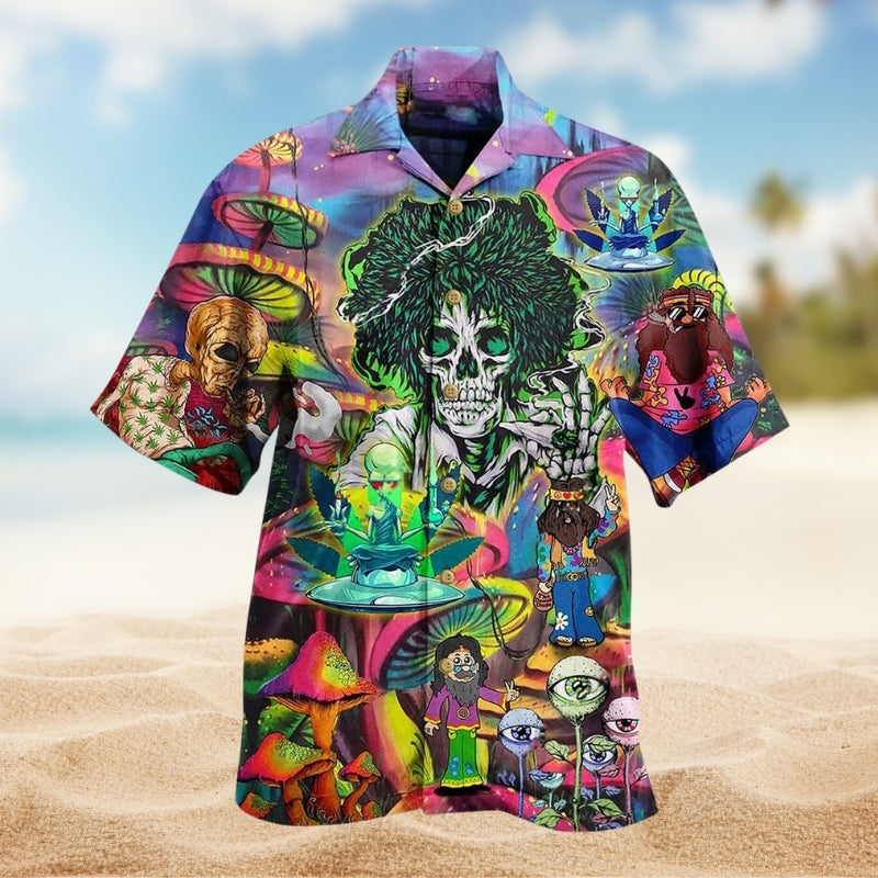 Hippie Skull Colorful Hawaiian Shirt For Casual Weekend And Coastal Style