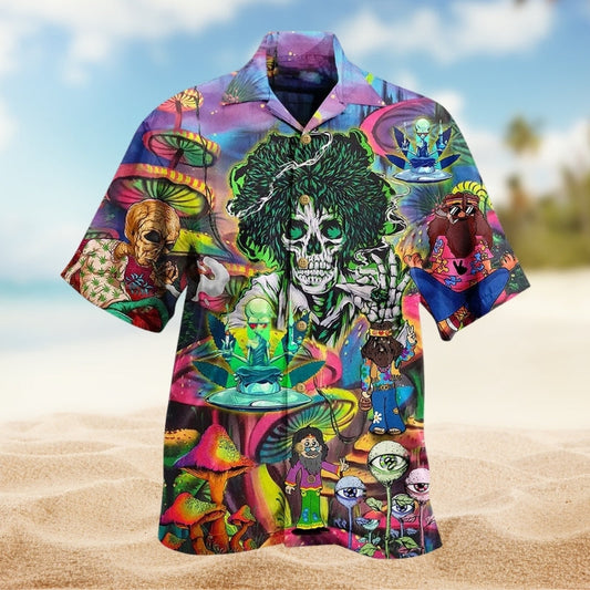 Hippie Skull Colorful Hawaiian Shirt For Casual Weekend And Coastal Style
