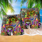 Bohemian Rock Roll Skull Beach Shorts Pattern Detail For Coastal Leisure And Laid Back Daily Wear