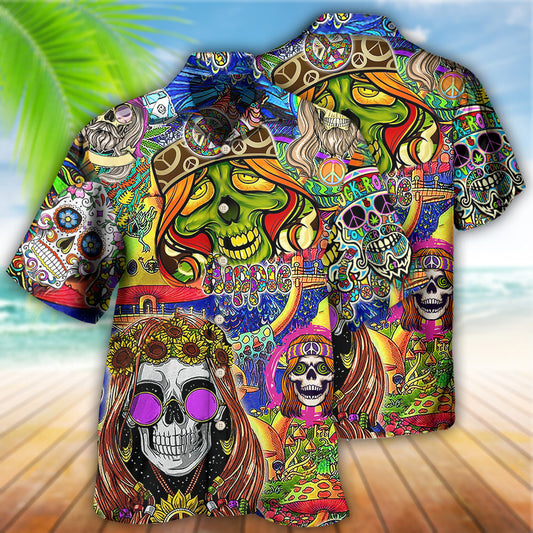 Bohemian Vintage Skull Rock Spirit Hawaiian Shirt Pattern Detail For Summer Holidays And Outdoor Fun