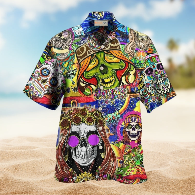 Bohemian Skull Rock And Roll Hawaiian Shirt For Summer Vacation Beach Travel And Relaxed Casual Wear