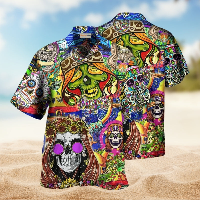 Bohemian Skull Rock And Roll Hawaiian Shirt For Summer Vacation Beach Travel And Relaxed Casual Wear