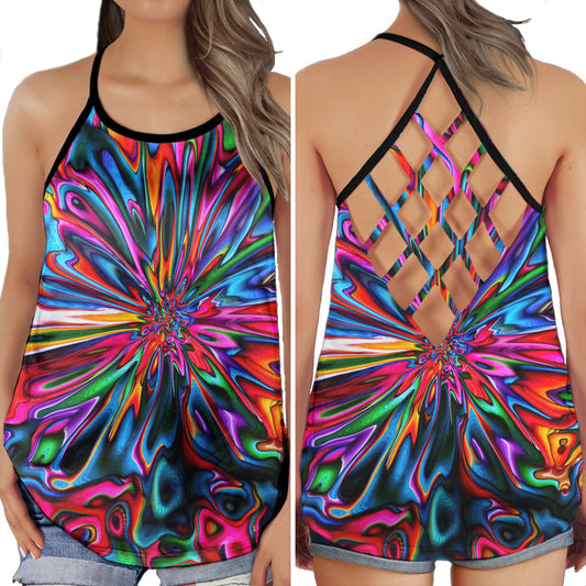 Hippie Soul Peaceful Color Art Hollow Tank Top For Yoga Workouts And Festival Wear