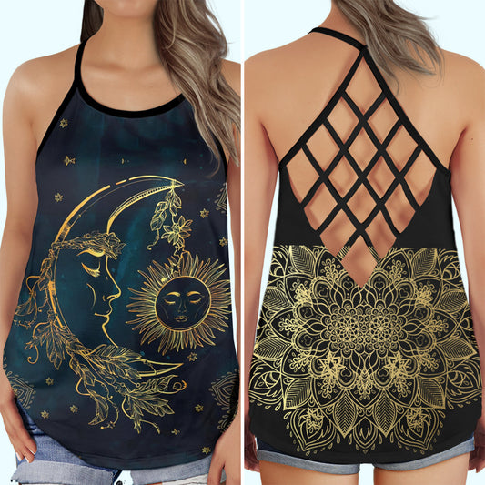 Hippie Peaceful Moon Colorful Boho Hollow Tank Top For Yoga Workouts And Festival Wear