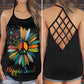 Hippie Sunflower Black Hollow Tank Top For Yoga Practice And Summer Outings