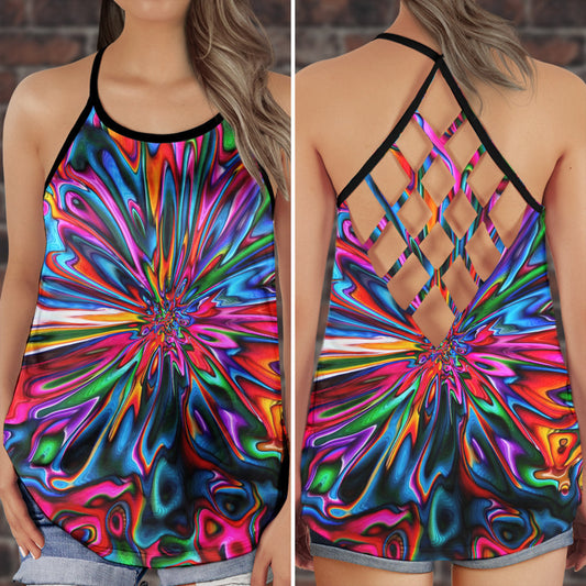 Hippie Peaceful Bright Color Boho Hollow Tank Top For Yoga Workouts And Festival Wear