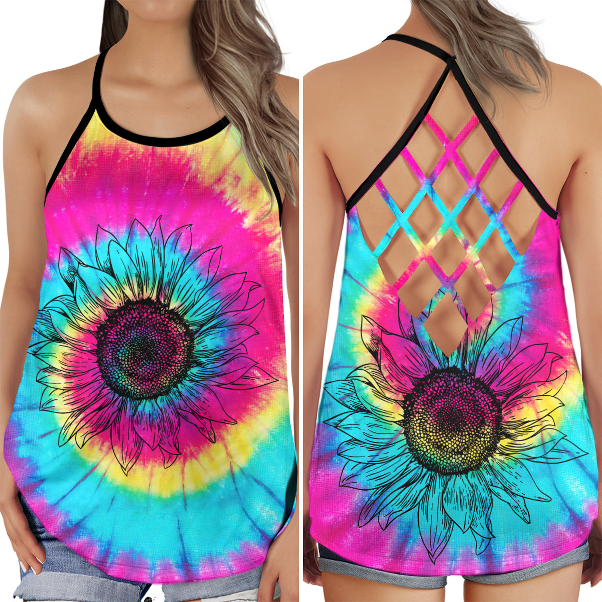 Hippie Colorful Soul Boho Peace Hollow Tank Top For Yoga Workouts And Festival Wear