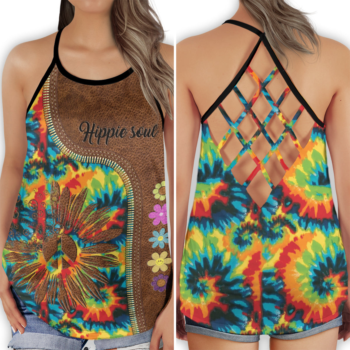 Hippie Soul Peace Unique Bohemian Calm Art Hollow Tank Top For Yoga Workouts And Festival Wear