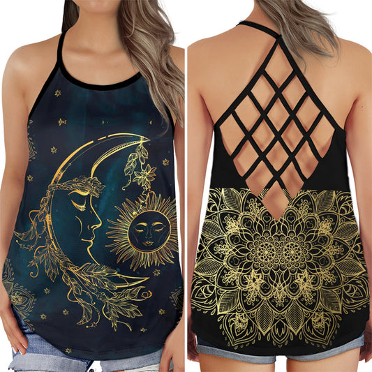 Hippie Moon Sun Peaceful Soul Hollow Tank Top For Yoga Workouts And Festival Wear