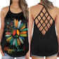 Hippie Sunflower Black Hollow Tank Top For Yoga Practice And Summer Outings