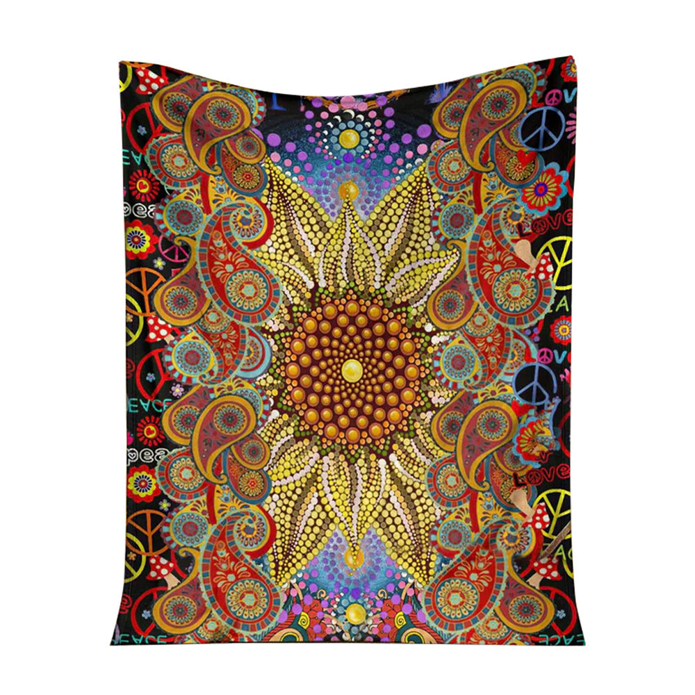 Hippie Soul Floral Beautiful Flannel Blanket For Cozy Bedroom Sofa Decor