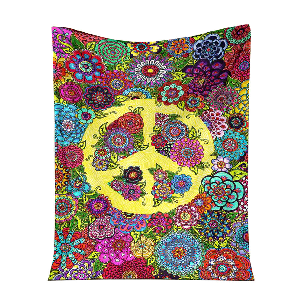 Hippie Colorful Hippie Peace Flannel Blanket For Cozy Bedroom Sofa Decor