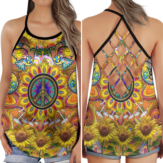 Hippie Sunflower Summer Hollow Tank Top For Yoga Practice And Summer Outings