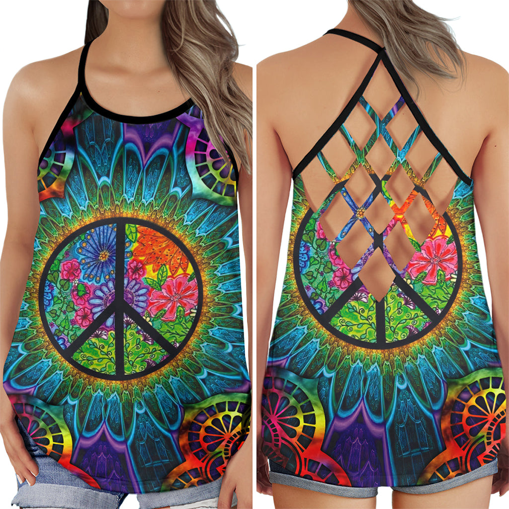 Hippie Colorful Flower Summer Hollow Tank Top For Yoga Practice And Summer Outings