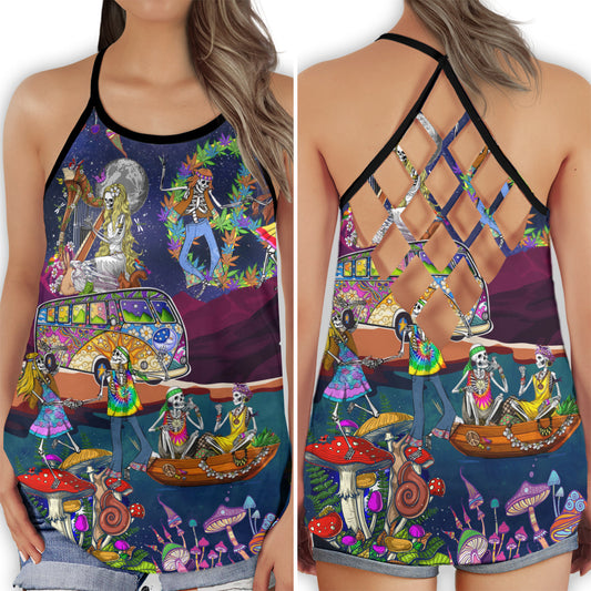 Hippie Summer Trip Free Spirit Hollow Tank Top For Yoga Workouts And Festival Wear