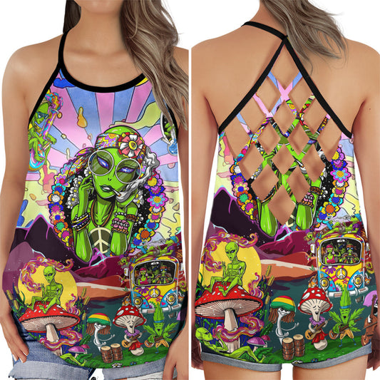 Hippie Summer Love Peace Bohemian Art Hollow Tank Top For Yoga Workouts And Festival Wear