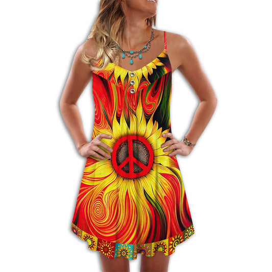 Hippie Sunflower Pattern – Women's Summer Sleeveless V-Neck Camisole Dress
