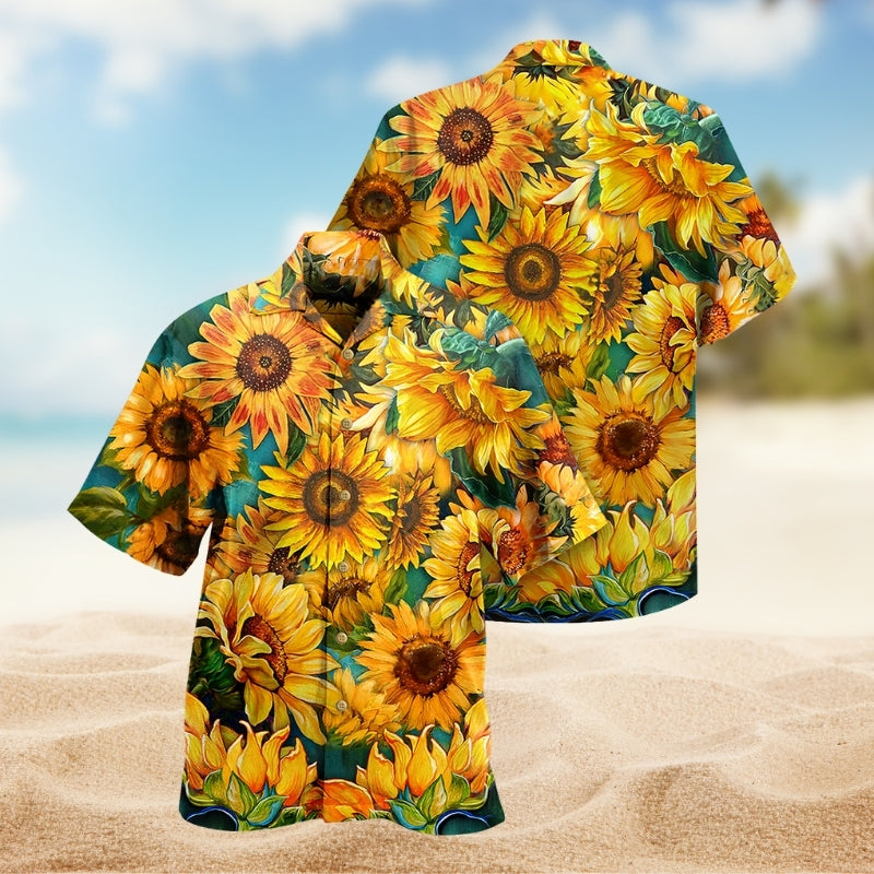 Hippie Sunflower Peace Psychedelic Art Hawaiian Shirt For Relaxed Getaway And Island Inspired Style