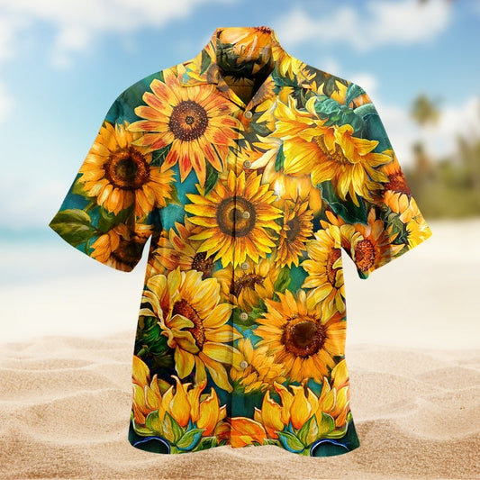 Hippie Sunflower Peace Psychedelic Art Hawaiian Shirt For Beach Travel And Seasonal Wardrobe