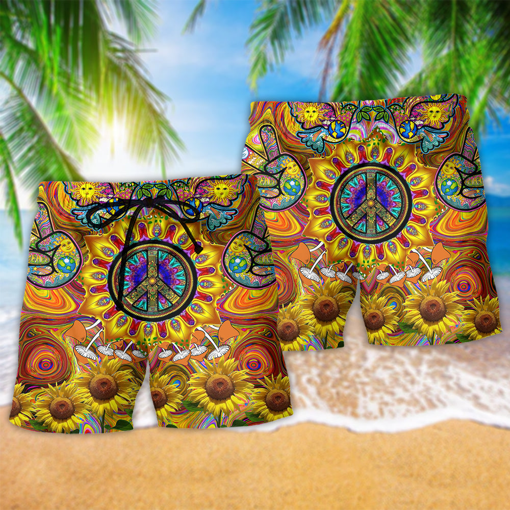 Hippie Sunflower Sunshine Beach Shorts For Summer Vacation And Coastal Travel