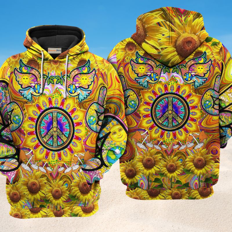 Hippie Sunflowers Love Sunshine Hoodie For Colorful Outings Music Events And Everyday Style