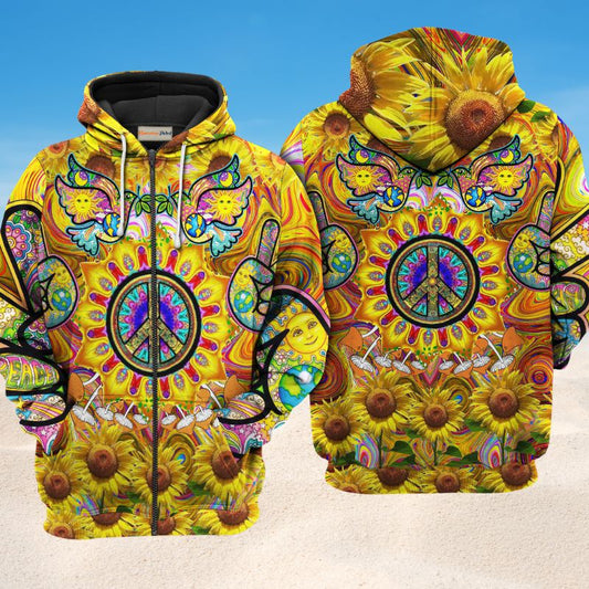 Hippie Sunflowers Love Sunshine Hoodie For Colorful Outings Music Events And Everyday Style