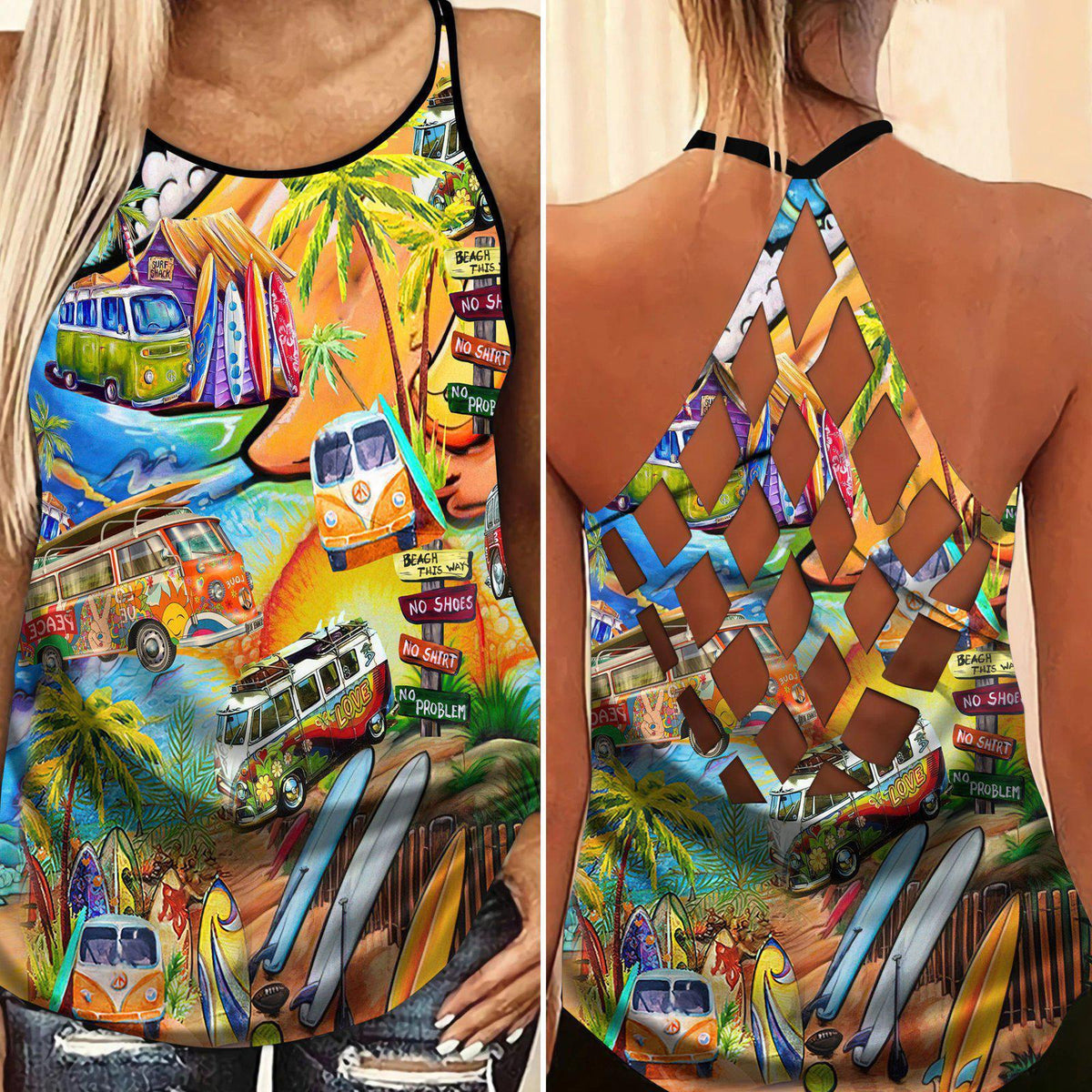 Hippie Summer Hollow Tank Top For Workout Classes And Relaxed Style