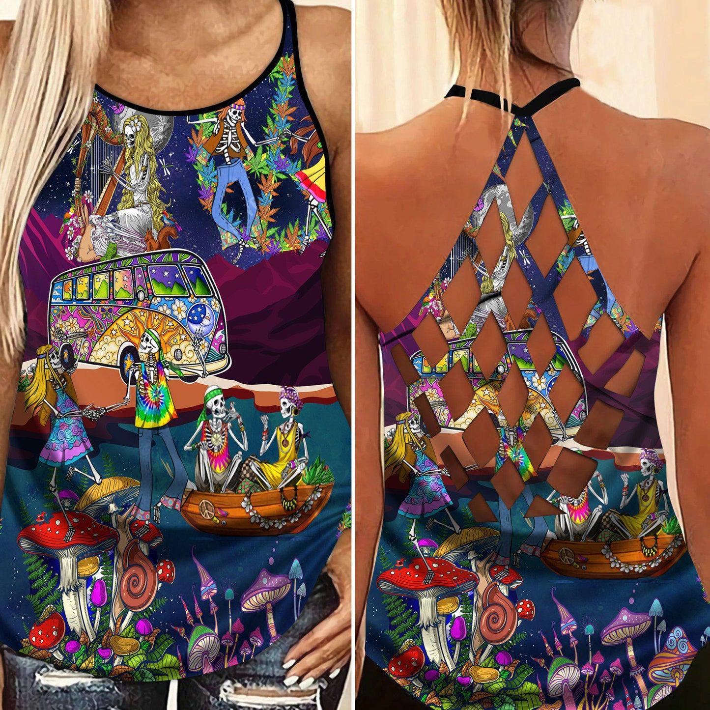Hippie Summer Hollow Tank Top For Active Days And Vacation Wear