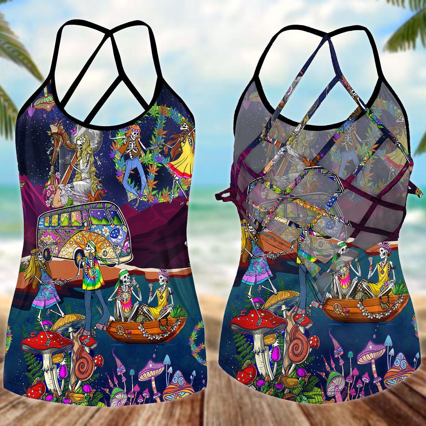 Hippie Summer Hollow Tank Top For Active Days And Vacation Wear