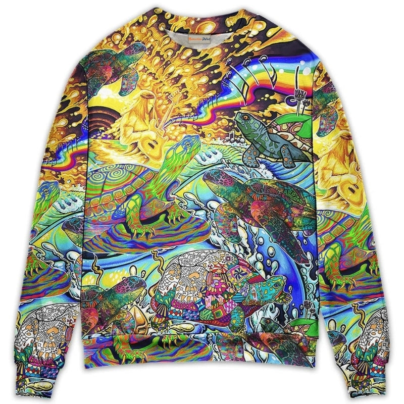 Hippie Turtle Colorful Peace Sweater For Psychedelic Art Fans Outdoor Events And Distinctive Gifts