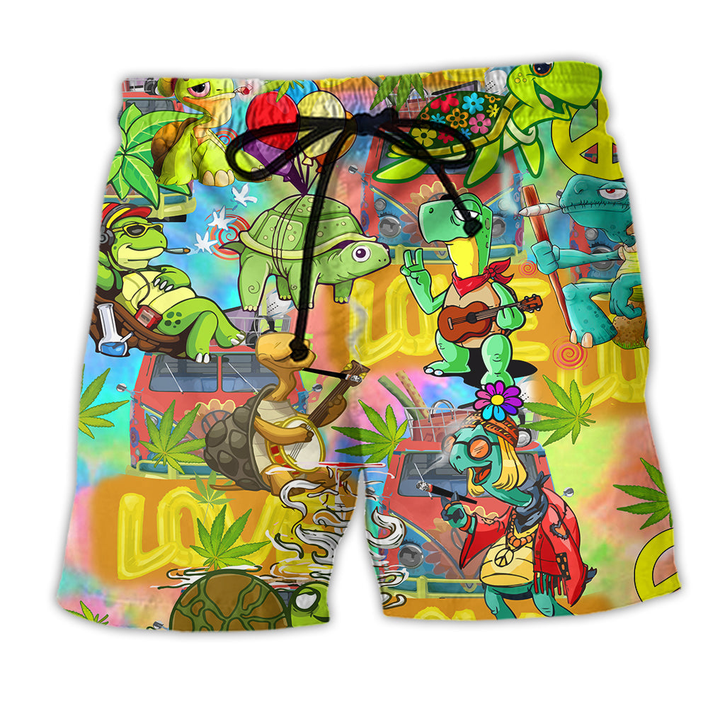 Hippie Peace Colorful Turtle Beach Shorts For Summer Vacations And Laid Back Styling