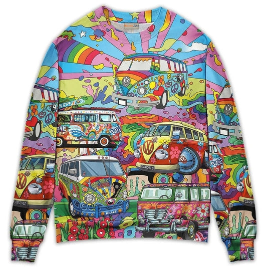 Hippie Van Colorful Peace Sweater For Festival Adventures Vacations And Relaxed Daily Styling