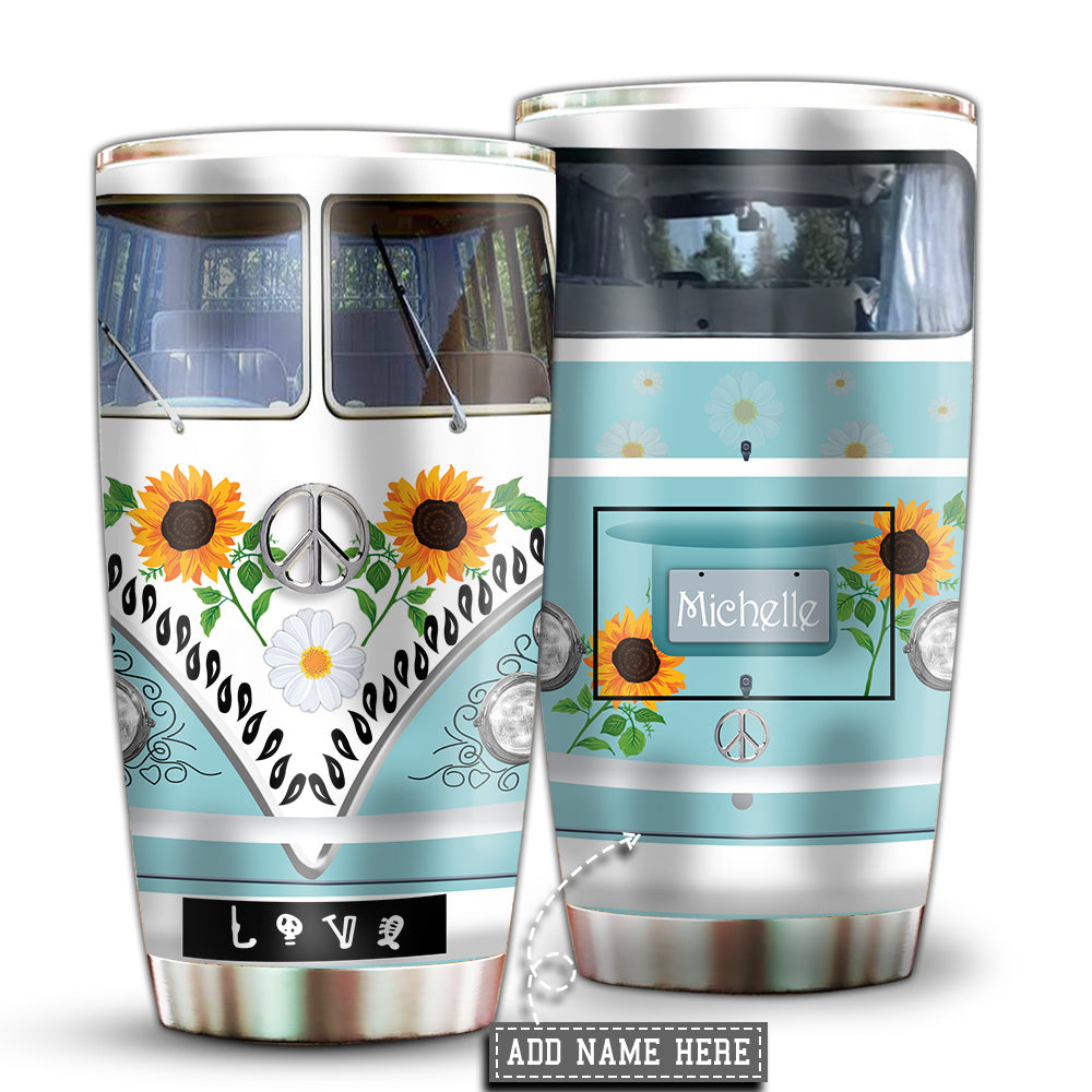 Hippie Van Love Sunflower Personalized 20 Oz Tumbler For Coffee Travel And Daily Drinks