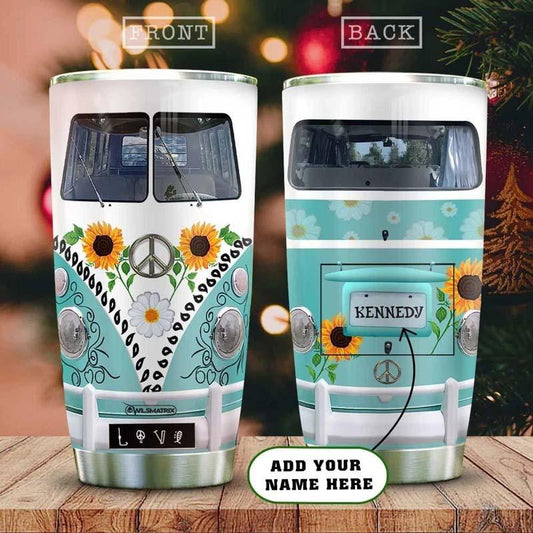 Hippie Van Love Sunflower Personalized 20 Oz Tumbler For Coffee Travel And Daily Drinks