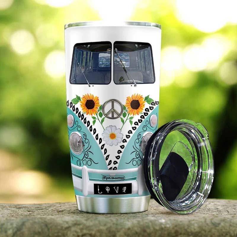 Hippie Van Love Sunflower Personalized 20 Oz Tumbler For Coffee Travel And Daily Drinks