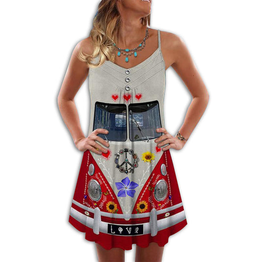 Retro Hippie Van Style – Women's Summer Sleeveless V-Neck Camisole Dress