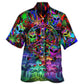 Hippie Alien Peace Psychedelic Art Hawaiian Shirt For Seasonal Celebration, Relaxed Getaway, And Everyday Comfort