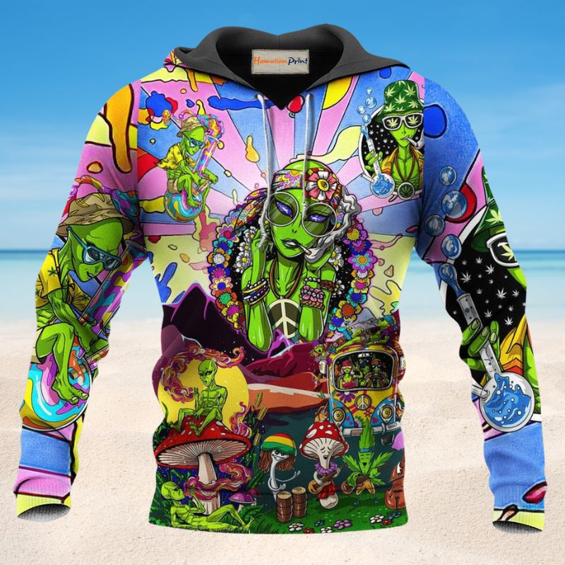 Hippie Colorful Alien Peace Hoodie For Relaxed Streetwear Outdoor Gatherings And Travel
