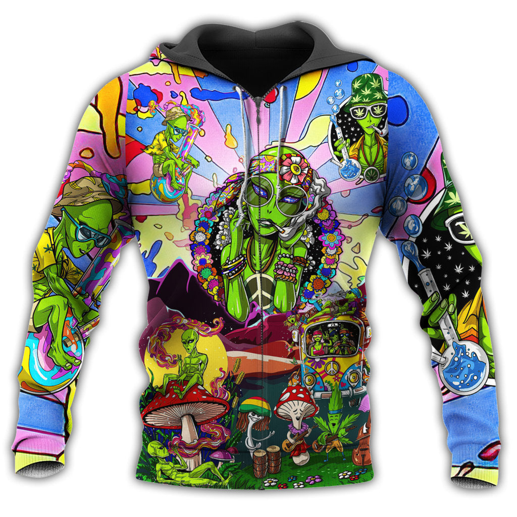 Hippie Colorful Alien Peace Hoodie For Relaxed Streetwear Outdoor Gatherings And Travel