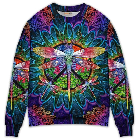 Hippie Colorful Dragonfly Mandala Sweater For Psychedelic Art Fans Outdoor Events And Distinctive Gifts