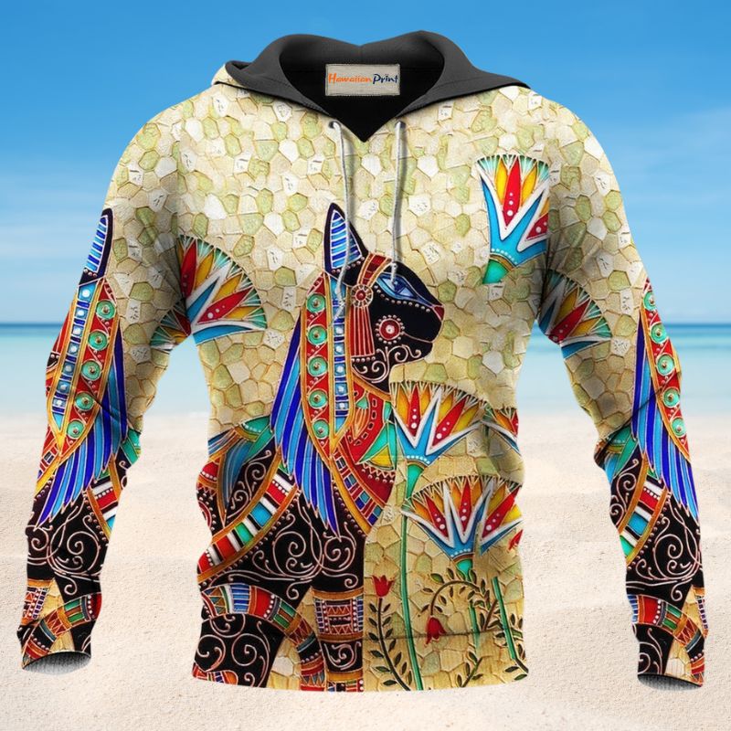 Hippie Egyptian Cat Hoodie For Peaceful Casual Style Weekend Travel And Comfort