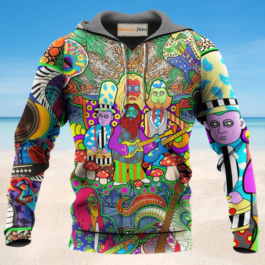 Hippie Electric Guitar Peace Hoodie For Musicians Weekend Travel And Thoughtful Gift Giving