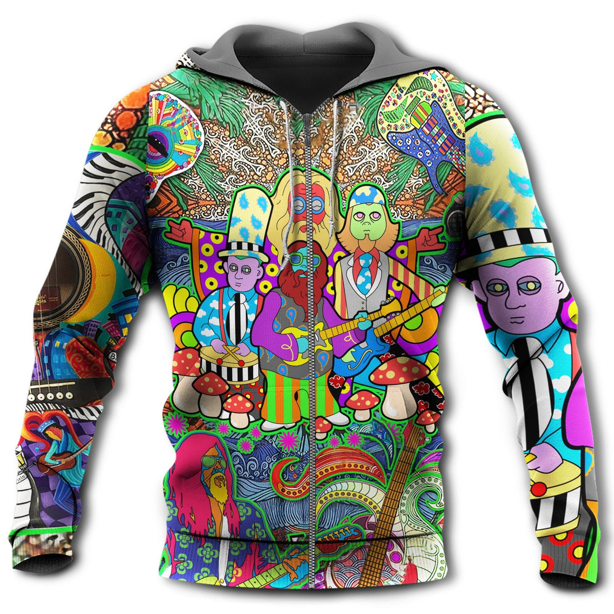 Hippie Electric Guitar Peace Hoodie For Musicians Weekend Travel And Thoughtful Gift Giving